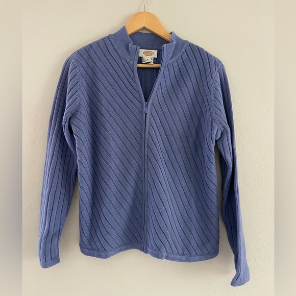 Talbots Sweaters - Talbots Purple/Blue Zip-Up Textured Sweater